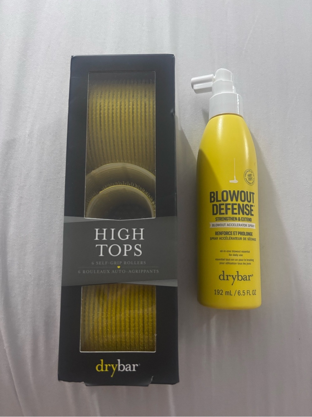 Drybar Blowout Defense Spray with Yellow High Tops Rollers